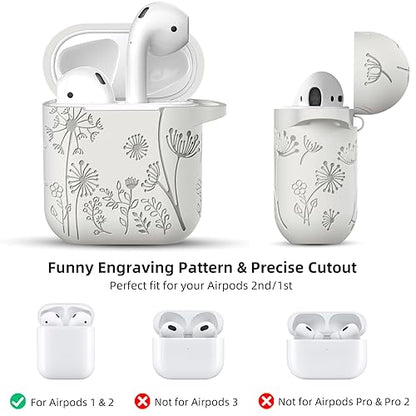 Lerobo for AirPod Case 2nd/1st Generation with Keychain | Flower Engraved Soft Silicone Cover for AirPods 2 Case, Wireless Charging, Shockproof, One-piece Design, Starlight - color: Starlight