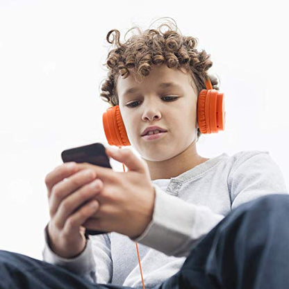 Kids Headphones, Lightweight Stereo Wired Toddler Headphones，Adjustable Headband Children's Headset for Smartphones Computer Pad Earphones(Orange) - color: Orange