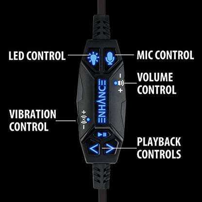 ENHANCE Scoria USB Gaming Headset with Noise Cancelling Mic, 7.1 Surround Sound, Bass Vibration, LED Lighting & In-Line Controls - Gaming Headphones for PC, Laptop, PS5, PS4 - TeamSpeak Certified