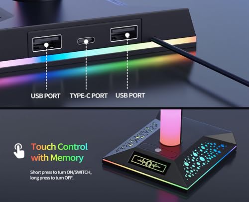 RGB Gaming Headset Stand, LED Headset Holder with 10 Lighting Modes, Headphone Stand Cool Stuff for Boys, Desk PC Gaming Accessories Gifts for Gamers Men Adult, Medium - color: White Black