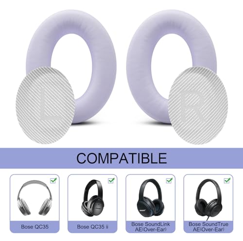 GEVO Premium Replacement Ear Pads for Bose QC35 & QC35ii - Chilled Lilac | Fits QuietComfort 35 & 35ii / SoundLink 1&2 AE（Over-Ear）- Soft Protein Leather · Adaptive Memory Foam and Extra Durable - color: Purple