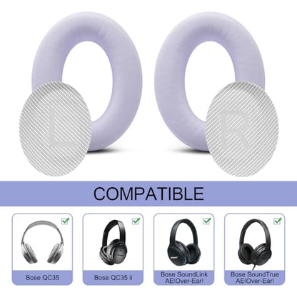 GEVO Premium Replacement Ear Pads for Bose QC35 & QC35ii - Chilled Lilac | Fits QuietComfort 35 & 35ii / SoundLink 1&2 AE（Over-Ear）- Soft Protein Leather · Adaptive Memory Foam and Extra Durable - color: Purple