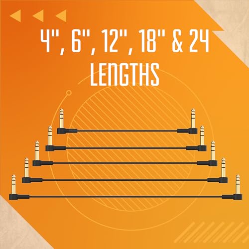 1/4" Stereo TRS Flat Patch Cables - 4" Ultra-Thin, Right Angle | Low Profile, Gold Plated, Braided Shielding, Maximize Pedalboard Space, Eliminate Noise, Connect Guitar Effects Pedals - size: 4 Inches