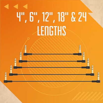 1/4" Stereo TRS Flat Patch Cables - 18" Ultra-Thin, Right Angle | Low Profile, Gold Plated, Braided Shielding, Maximize Pedalboard Space, Eliminate Noise, Connect Guitar Effects Pedals - size: 18 Inches