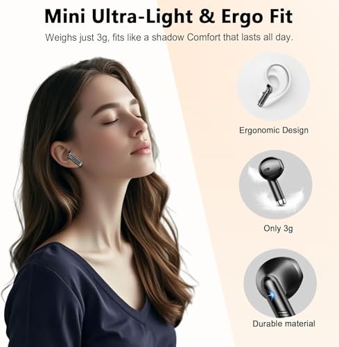 Wireless Earbuds, Bluetooth Headphones V5.4 Stereo Bass Ear Buds with ENC Noise Cancelling Mics,56H Bluetooth Earbuds with LED Display Charging Case, IP7 Waterproof Earphones for Android iOS【Mini】 - color: A-Black