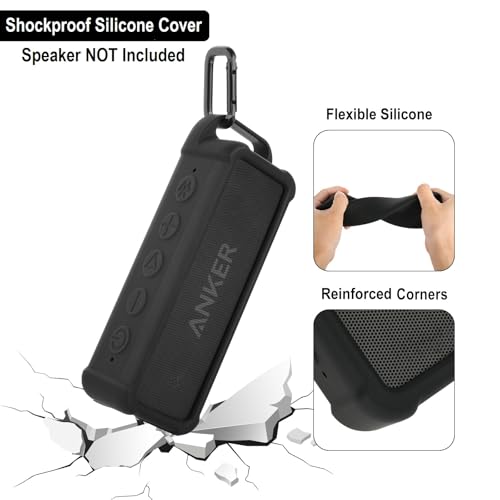 Silicone Case Compatible with Anker Soundcore 2 Portable Speaker, Protective Travel Case Cover with Handle and Carabiner for Anker Soundcore 2 Speaker (Black)