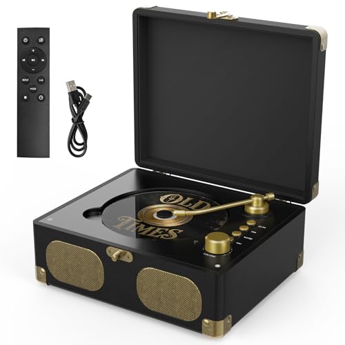 RetroAudio CD Player with Speakers Retro Portable CD Players for Home Music Player with Remote Control,V5.4 Bluetooth in&Out Desktop Suitcase CD Player with AUX in, Headphone Jack,USB Playback，Black - color: Black