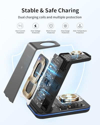 JoyGeek Wireless Charger for Samsung, 3 in 1 Charging Station for S26/S25/S24/S23/S22/S21/S20/Note20/Z Fold&Flip Series, Galaxy Watch8/7/6/5/4/3/Active2/1, Buds 3 Pro - color: Lividity