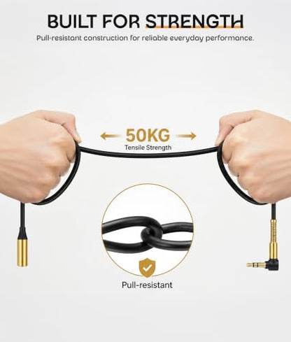 ULTRICS Headphone Extension Cable, 3.5mm Extension Cable, Right Angle Male to Female Headphone Jack Extender, AUX Cord Extender Compatible with Smartphone Tablet MP3 Speaker Headset Car Stereo (1M) - size: 1M