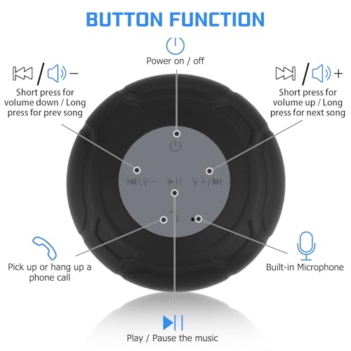Waterproof Bluetooth Shower Speaker Portable Wireless Water-Resistant Speaker Suction Cup,Built-in Mic Gifts for Kids Speakerphone for iPhone Phone Tablet Bathroom Kitchen - Black - color: Black