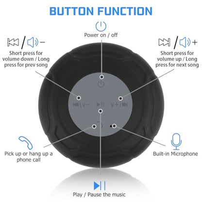 Waterproof Bluetooth Shower Speaker Portable Wireless Water-Resistant Speaker Suction Cup,Built-in Mic Gifts for Kids Speakerphone for iPhone Phone Tablet Bathroom Kitchen - Black - color: Black