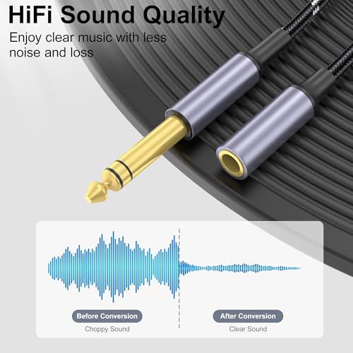 3.5mm to 1/4 Headphone Adapter Cable, TRS 6.35mm 1/4 Male to 3.5mm 1/8 Female Stereo Jack Audio Adapter for Amplifiers, Guitars, Keyboards Pianos, Home Theaters, Mixing Consoles, Headphones - 12 inch