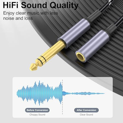 3.5mm to 1/4 Headphone Adapter Cable, TRS 6.35mm 1/4 Male to 3.5mm 1/8 Female Stereo Jack Audio Adapter for Amplifiers, Guitars, Keyboards Pianos, Home Theaters, Mixing Consoles, Headphones - 12 inch