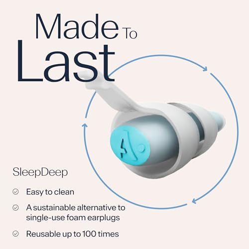 Alpine SleepDeep Reusable Earplugs for Sleeping | Earbuds for Side Sleepers | Small 27dB SNR |Ultra Soft Ear Plugs For Noise Reduction|Silicone-Free| Ear Protection |Travel Essentials Airplane Essentials - style: S