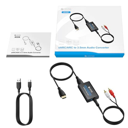 eSynic Professional 192KHZ eARC & ARC Audio Extractor-3.5mm AUX or L/R Out | USB Powered-From HDTV ARC or eARC Port to 3.5MM & L/R Audio Speaker-Setup PCM Audio Format Out & CEC is Enabled on your TV - style: eARC/ARC to RCA
