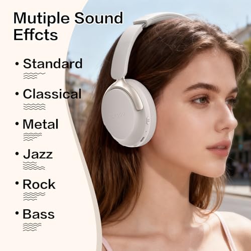 B8 Bluetooth Headphones Over Ear, 6 EQ Music Modes and 50H Playtime Deep Bass Wireless Headphones with Mic, Lightweight Folding HiFi Stereo Headset for iPad/Travel/Tablet/PC/Home Grey - color: Grey