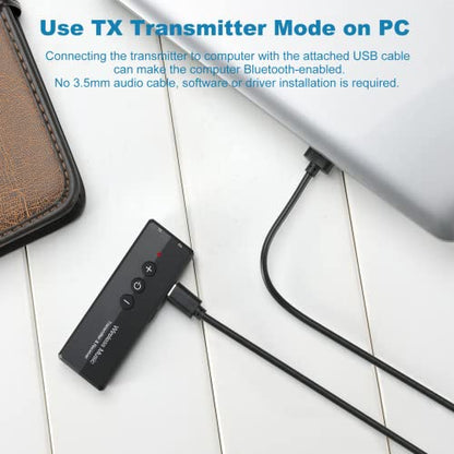 Upgraded Bluetooth 5.3 Transmitter Receiver 3-in-1, Isobel Wireless 3.5mm Audio Adapter for TV PC Headphones Home Sounds System Car/CD-Like Voice Enjoyment - color: Black