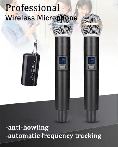 2.4G Wireless Microphone,Dual Microphones for Karaoke, Wireless Dynamic Microphone with Rechargeable Receiver,Plug and Play,Suitable for Speech, Wedding, Church, PA System (W58-2.4g)