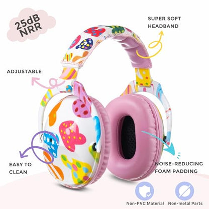 Kids Ear Protection Safety Ear Muffs, NRR 25dB Noise Reduction Children Earmuffs, Hearing Protectors for Sleeping, Studying, Airplane, Concerts, Fireworks-Letter with Pink Band - color: Pink Band New Letter