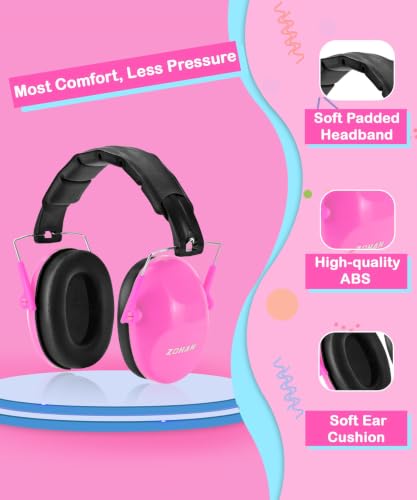 ZOHAN 032 Kids Noise Cancelling Headphones - 25dB NRR Kids Ear Protection, Hearing Protection Safety Ear Muffs for School Monster Truck Fireworks Traveling Studying Concerts Autism - Hot Pink - color: Hot Pink