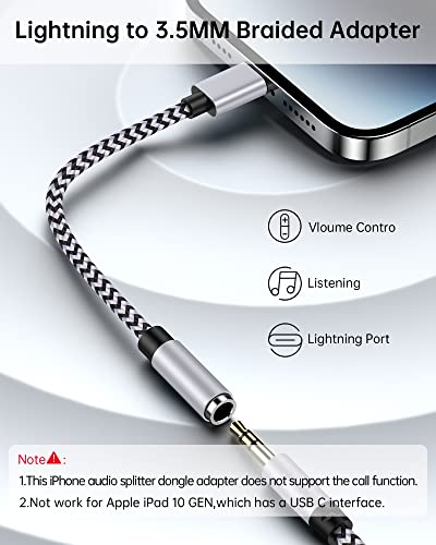 3.5mm to Lightning Adapter, Apple Dongle Jack Headphone Adapter Converter | [Mfi Certified]2pack Male to Female Aux Audio Dongle Ox Connector for iPhone 14 Pro Max/13/12/11/XR/XS/SE/8 Plus, iPad, iPod - color: Black, White