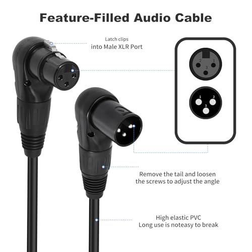 Right Angle XLR Male to Female Cable 1FT, 2Pack, Black, 90 Degree Male to Female Microphone Cable Cord, 3Pin XLR Adapter for Sound Devices Mixer Recorder - size: 1FT, style: R/A Male to FM