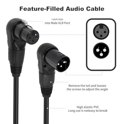 Right Angle XLR Male to Female Cable 1FT, 2Pack, Black, 90 Degree Male to Female Microphone Cable Cord, 3Pin XLR Adapter for Sound Devices Mixer Recorder - size: 1FT, style: R/A Male to FM