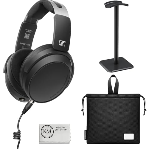 Sennheiser HD 480 PRO Professional Recording & Monitoring Headphones | Bundle with Headphone Stand + Microfiber Cleaning Cloth (3 Items)
