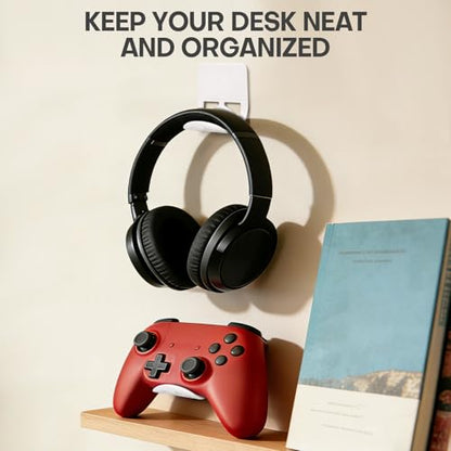 Wall Mount Headphone Stand, 2-in-1 Bendable Silicone Controller Holder, Adhesive Under Desk Hook for Gaming Office & Home, Fits All Headphones for PS5 Xbox Controllers - 1 Pack (Black/White) - color: White
