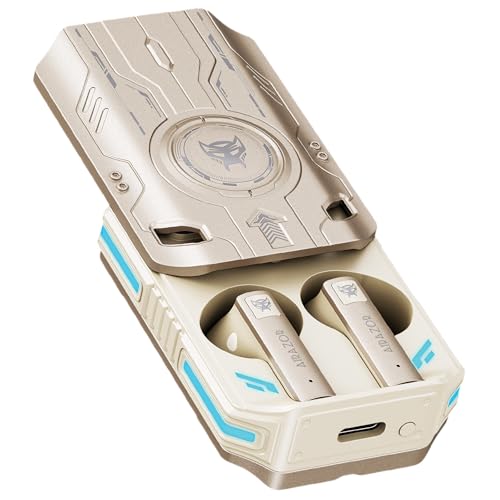 Transformers Earbuds T76, Bluetooth 6.0 Wireless Gaming Earbuds with Mic, Low Latency in Ear Earbuds, 13mm Drivers, HD Calling, 40H Playtime, Zinc Alloy Case (Airazor Beige) - color: Airazor Beige