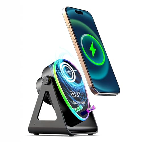 5-in-1 Induction Bluetooth Speaker with RGB Light Phone Stand | ABS mesh speaker delivers 360° surround sound with colorful lights for party and gaming use - color: Black (5 in 1 )