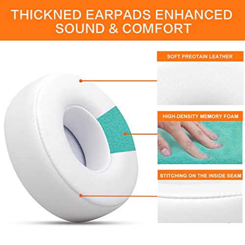 Replacement Ear Pads for Beats Solo 3, Ear Cushions for Beats Solo 2 & Solo 3 Wireless/Wired Headphones, Not Fit Beats Studio On-Ear Headphone with Stronger Adhesive, Thicker Memory Foam(White) | Solo3 Protein Leather Cushions with Stronger Adhesive Thick