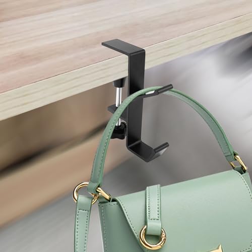 Desk Mount Bag Holder Hook Clamp-On Backpack Hanger Portable Desk Mount Headphones Holder Reduce Desk Clutter for Table Desk, Under Counter (Black, 2Pcs) - color: Black, 2Pcs