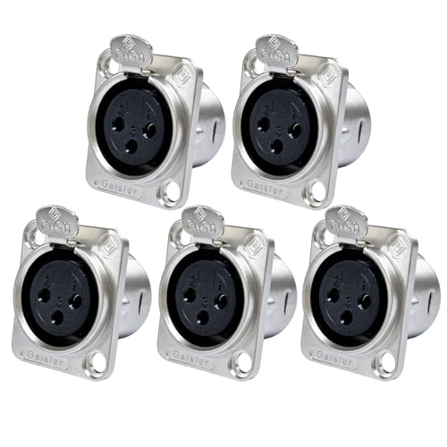 RIVIERA XLR Panel Mount Chassis 3pin Male & Female Nickel Plated Metal Housing and Silver Chrome-Plated Contacts (5 Female Silver) - color: Silver, size: Female