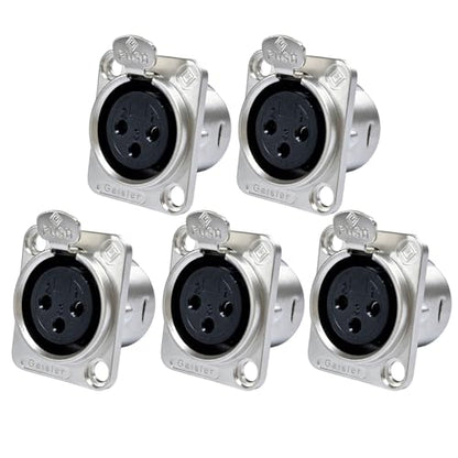 RIVIERA XLR Panel Mount Chassis 3pin Male & Female Nickel Plated Metal Housing and Silver Chrome-Plated Contacts (5 Female Silver) - color: Silver, size: Female