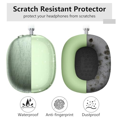 for AirPods Max case Cover,Anti-Scratch Ear Pad Case Cover/Ear Cups Cover/Headband Cover for AirPods Max. Clear Soft TPU and Silicone,Skin Scratch Proof. - color: 3PC Glitter Matcha Green