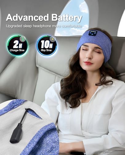 Perytong Sleep Headphones Wireless, Bluetooth Sports Headband Headphones with Ultra-Thin HD Stereo Speakers Perfect for Sleeping,Workout,Jogging,Yoga,Insomnia, Air Travel, Meditation (SkyBlue) - color: SkyBlue