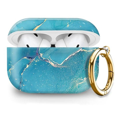 Cute Hard Case Compatible with AirPods Pro 2nd/1st Generation, Protective Cover with Golden Keychain, Fits 2023/2022/2019 Models, for Women, Girls, and Men(Blue Marble - color: Blue Marble