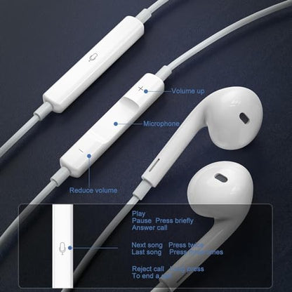 Headphones for iPhone 2Pack Earbuds Wired Earphones Built-in Microphone & Volume Control, Noise Canceling Isolating Headphones Compatible with iPhone 14/13/12/11 Pro Max/Xs Max/XR/X/7/8 Plus