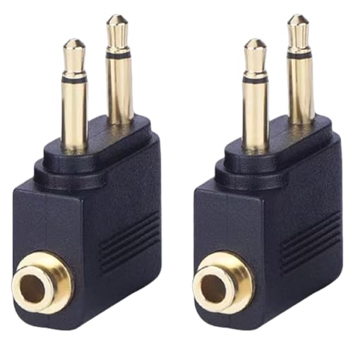 EZYUMM 2-Pack Airplane Headphone Adapter, Dual 3.5mm Male to 3.5mm Female Gold Plated Flight Audio Converter for Airline Entertainment Systems
