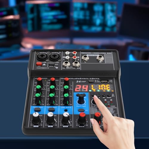 4 Channel USB Interface Mixer, DJ Controller Sound Mixer, Professional Digital Audio, Portable Sound Mixing Console for DJ, Karaoke & Streaming