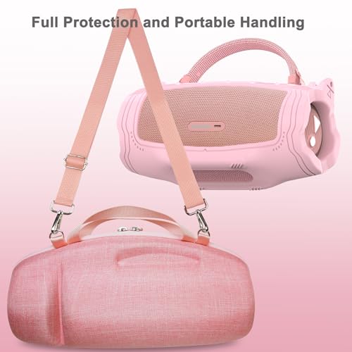 JCHPINE Silicone Cover and Carrying Case for JBL Charge 6 Bluetooth Speaker | Accessories for JBL Charge 6 AI Sound Bluetooth Speaker Protective Cases with Shoulder Strap (Pink) - color: Pink