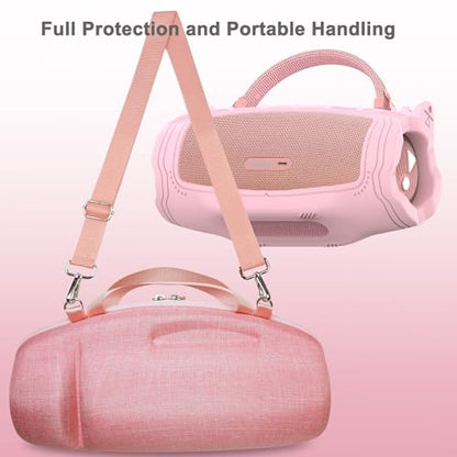 JCHPINE Silicone Cover and Carrying Case for JBL Charge 6 Bluetooth Speaker | Accessories for JBL Charge 6 AI Sound Bluetooth Speaker Protective Cases with Shoulder Strap (Pink) - color: Pink
