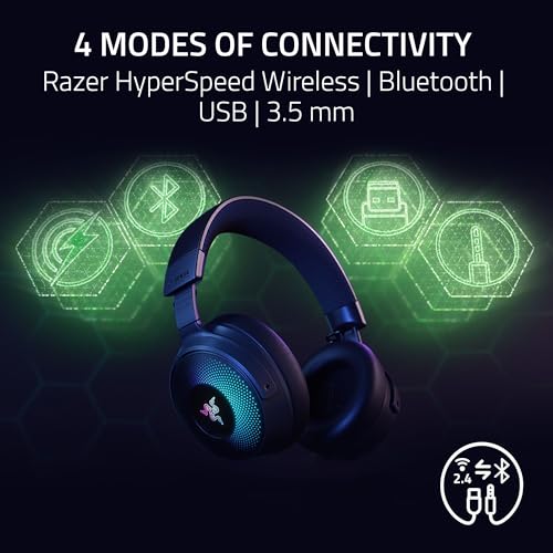 Razer Kraken V4 Pro Wireless Gaming Headset w/OLED Control Hub | HD Haptics, 2.4GHz Wireless, Bluetooth, USB, 3.5 mm, Super Wideband Mic