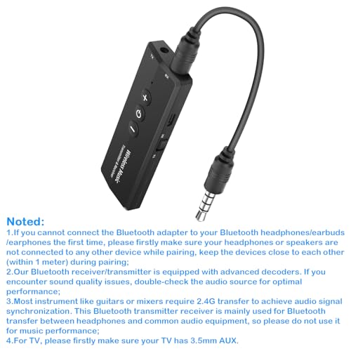 Bluetooth 5.3 Transmitter for TV PC, Audio Receiver for Car Speaker System | 2026 Upgraded 3-in-1 Portable Wireless Rechargeable Stereo Transceiver Adapter - color: Black