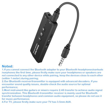 Bluetooth 5.3 Transmitter for TV PC, Audio Receiver for Car Speaker System | 2026 Upgraded 3-in-1 Portable Wireless Rechargeable Stereo Transceiver Adapter - color: Black