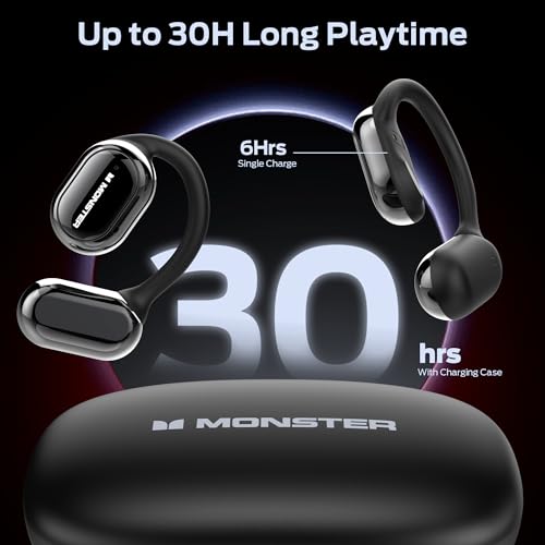 Monster Open Free AC100 Open Ear Headphones, Bluetooth 5.3 Wireless Headphones, Immersive Stereo Sound by Dual Large Driver, Clear Talk, 30H Playtime, Waterproof Earbuds for Running, Black