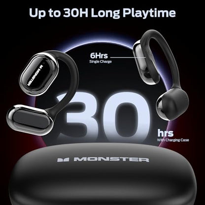 Monster Open Free AC100 Open Ear Headphones, Bluetooth 5.3 Wireless Headphones, Immersive Stereo Sound by Dual Large Driver, Clear Talk, 30H Playtime, Waterproof Earbuds for Running, Black