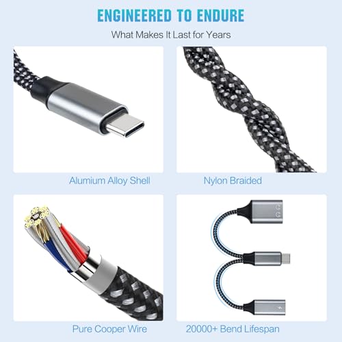 USB-C to 3.5mm Headphone Adapter, Supports 60W PD Fast Charging, 3-in-1 Type-C to AUX, Type-C Audio Interface and USB-C Charging, Hi-Fi DAC Sound Quality, Compatible with iPhone 15 and Samsung S24.