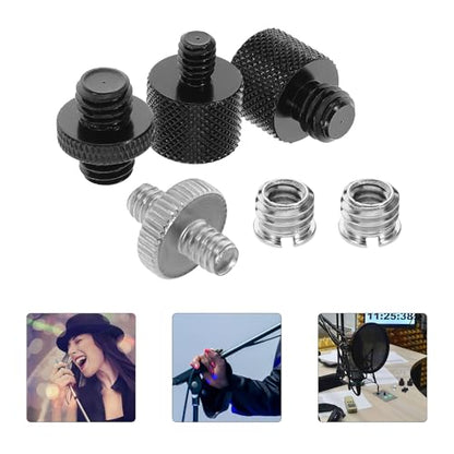 Ciieeo 6pcs Microphone Mount Adapter Screw Set, Metal Threaded Mic Stand Converters for Desk and Tripod Use, Compatible with 1/4" to 3/8" Male/Female Threads, Microphone and Recording